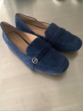 Antonio Melani Navy Blue Suede Shoes Loafers with Leather Soles - Size 8.5